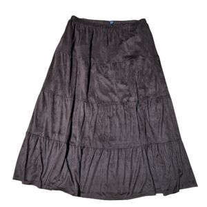 Chocolate Brown Tiered boho western hippie cowgirl faux suede maxi skirt size XL